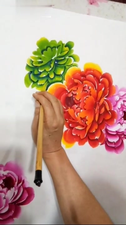 牛人快速绘画国花牡丹,一副非常具有中国风的作品