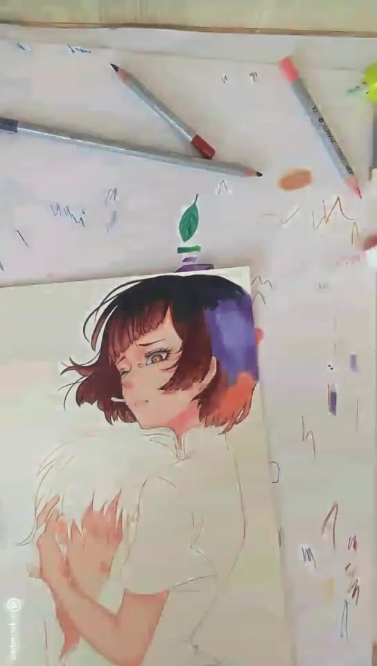 大师绘画大鱼海棠,女子头上的星空以及若隐若现的红衣,太美了!