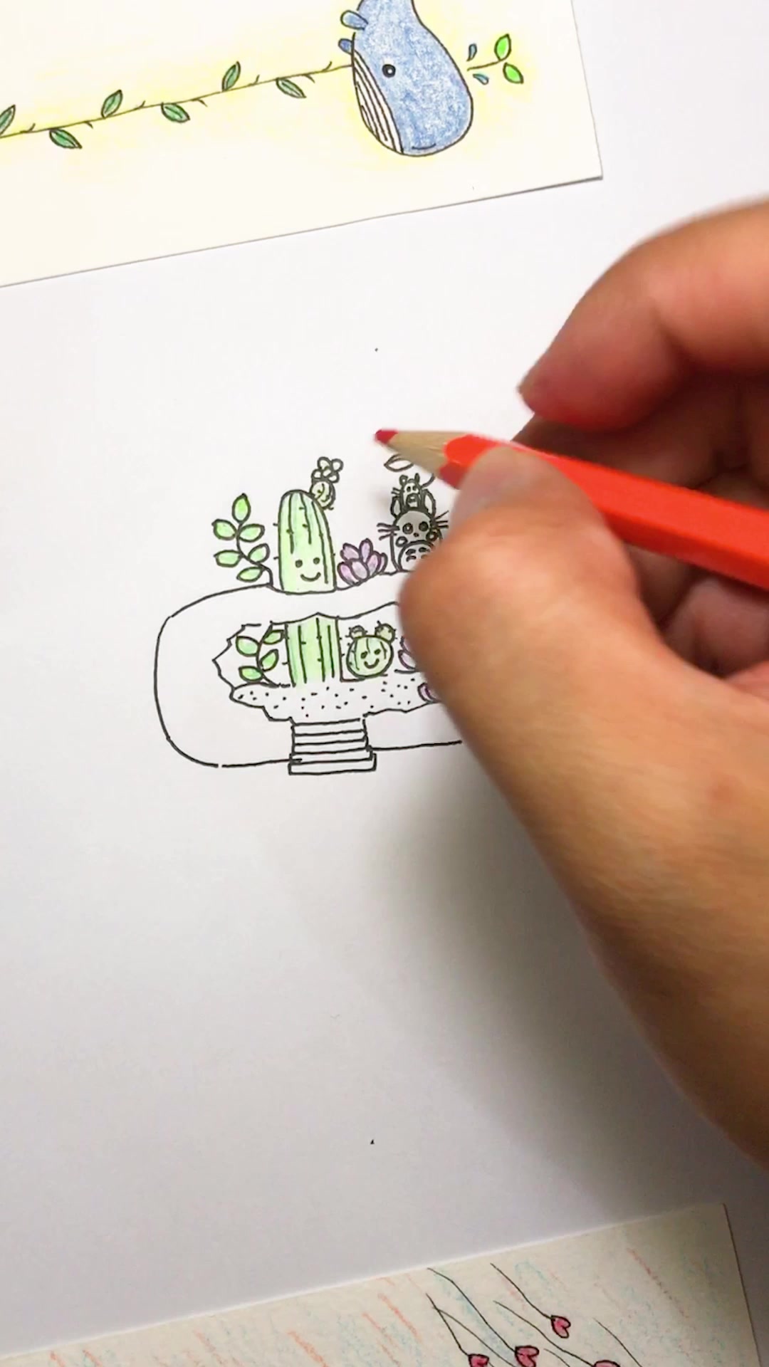 陶罐里的多肉主题书签简笔画,好看实用,跟孩子一起制作吧!