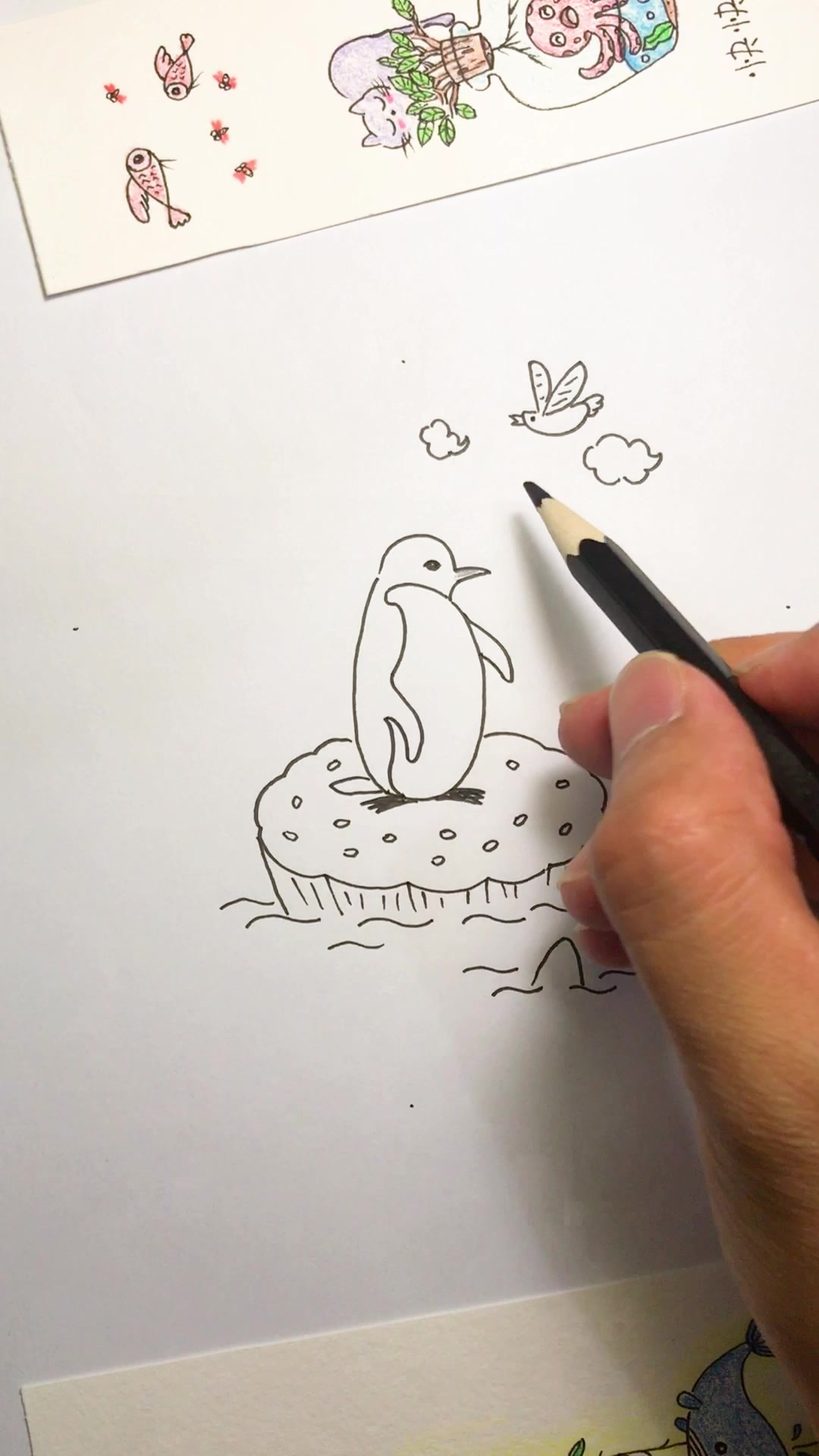 企鹅与小鸟主题书签简笔画 一分钟教你学会两种动物画法