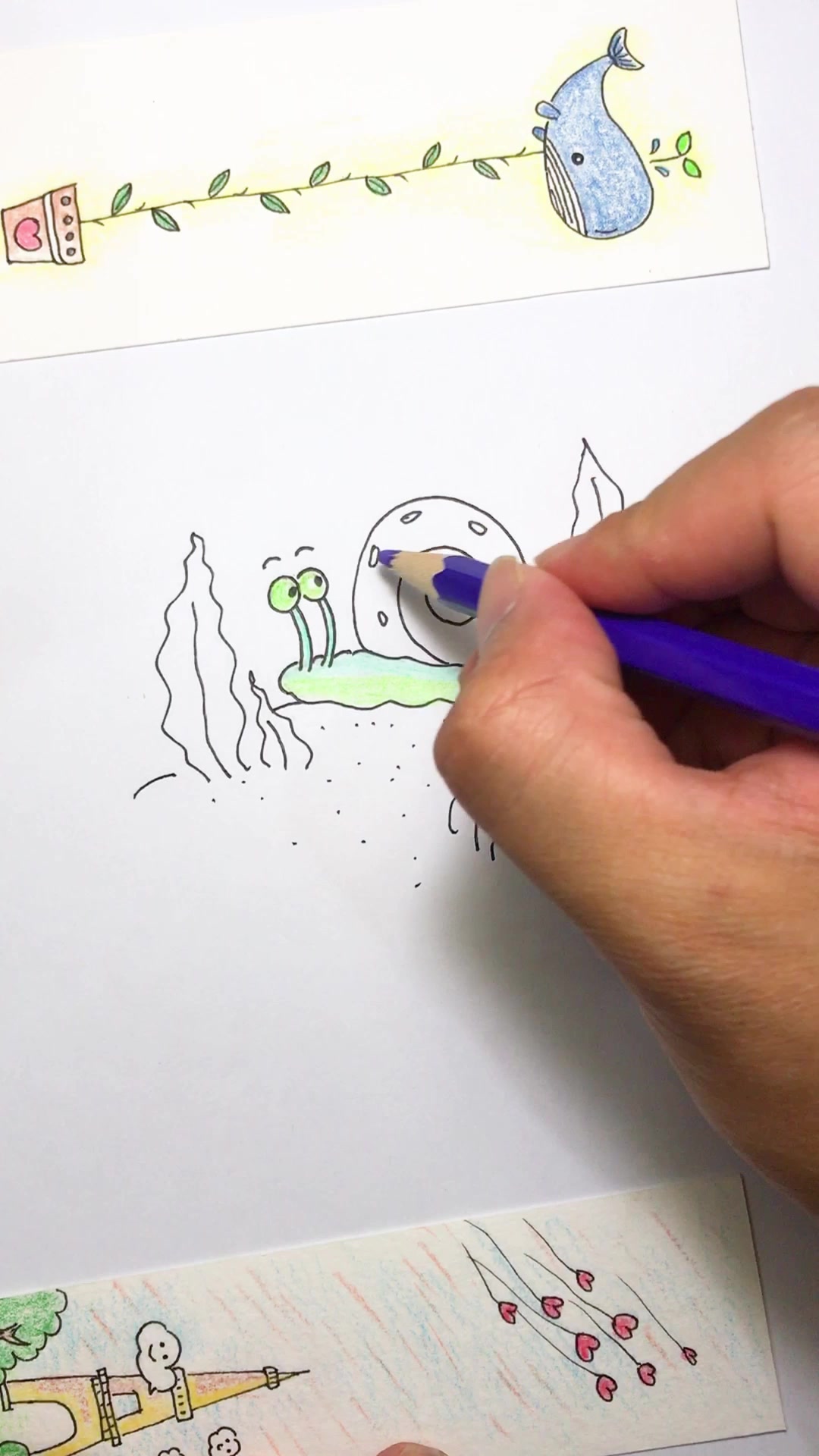 小蜗牛主题书签情景画 简单有趣的简笔画get起来!