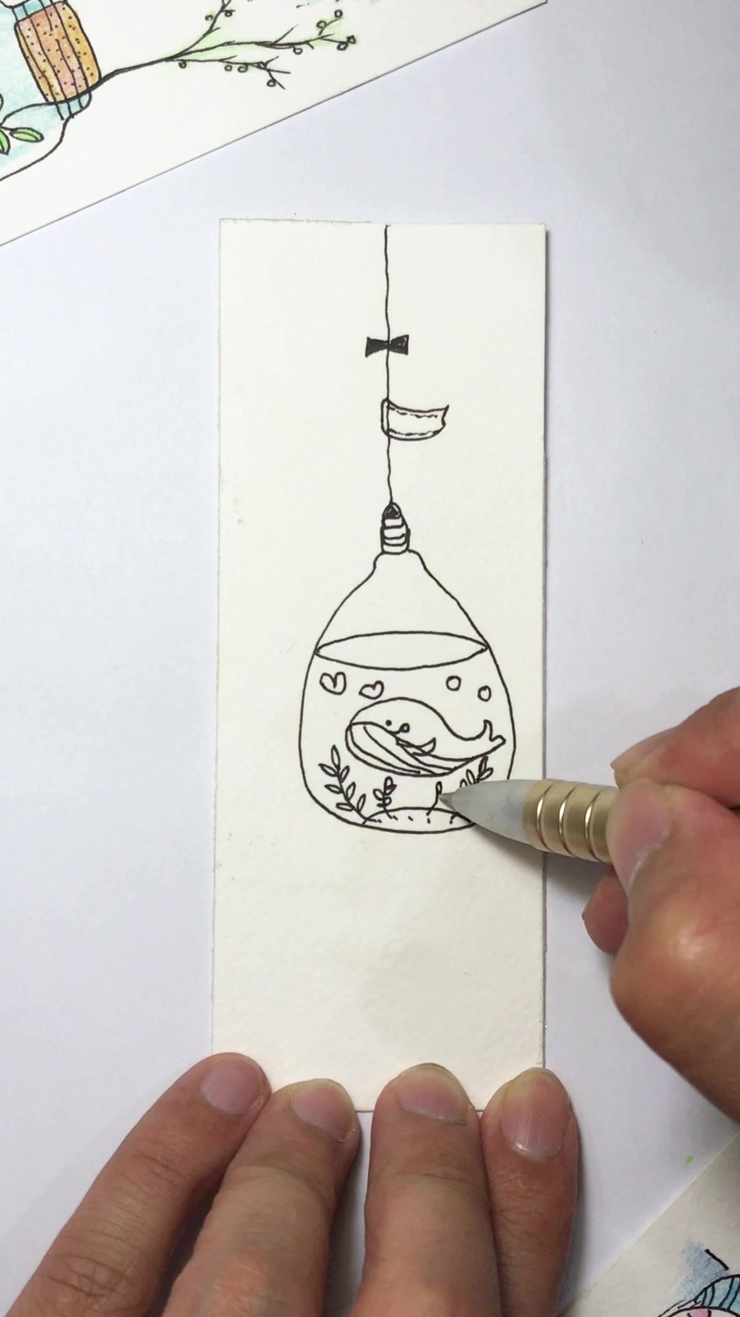 灯泡里的鲸鱼主题书签 用一分钟给自己绘制一张有故事的简笔画