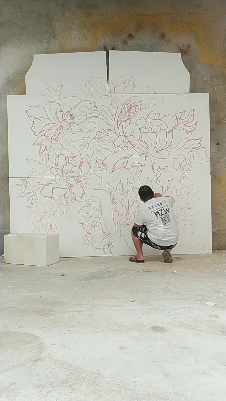 雕刻用图白描牡丹