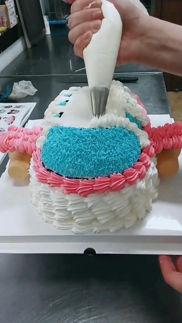 牛人制作的飞机蛋糕,满满都是奶油,看着就美味