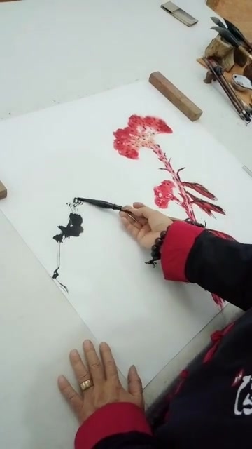 国画教程:这样画出的鸡冠花超逼真,笔法清晰配色鲜艳!