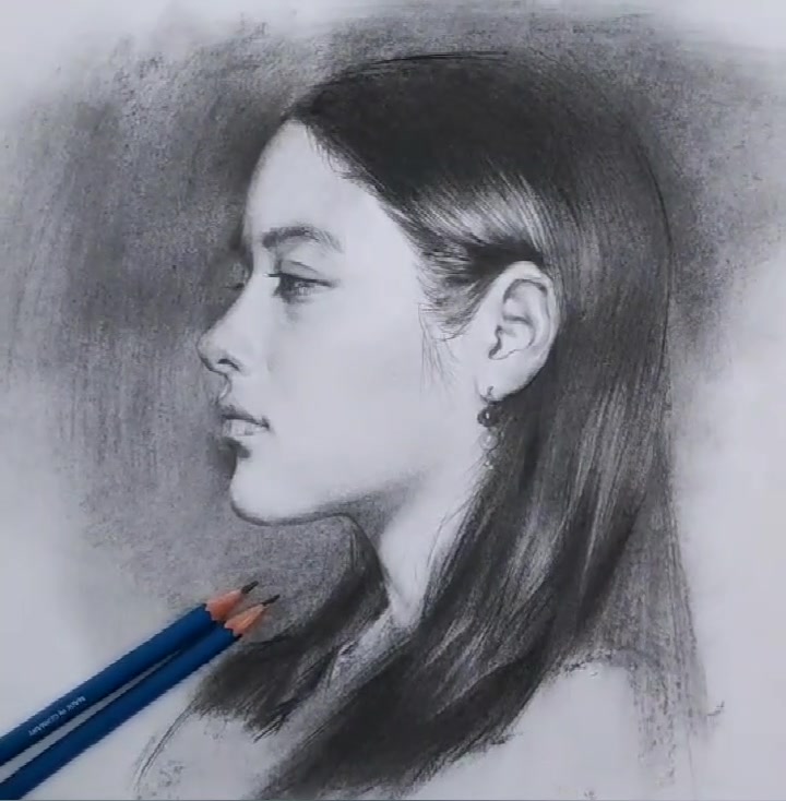 素描教学:大师素描美女侧脸!画面太美我不敢看了!点赞!