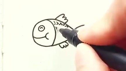 【鱼儿总动员】教你3分钟画出可爱的鱼儿,哄娃和手账必备哟~  手绘:V子哟。
