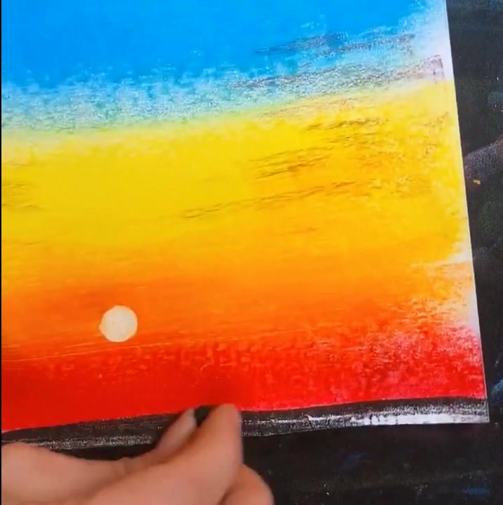 蜡笔画《夕阳》,这么美的风景,我也想去看!