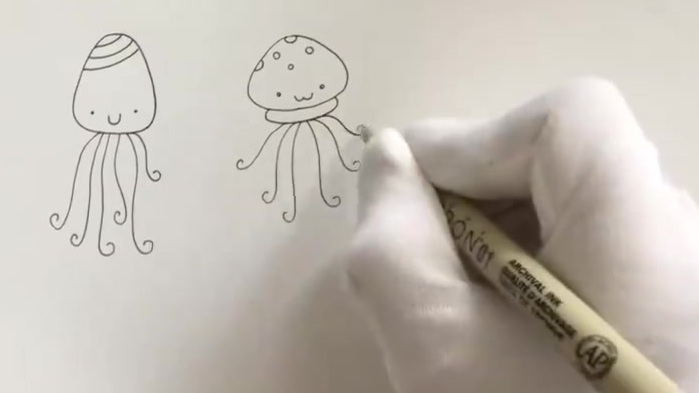 【简单易学!2分钟教你画6只小章鱼】2分钟教你画6只小章鱼 过程简单易学,成品也很可爱,休