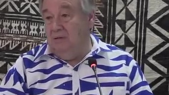 正在太平洋地区访问的联合国秘书长古特雷斯5月15日在太平洋岛国斐济首都苏瓦举行的“太平洋岛