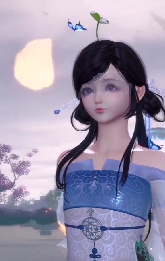 青花瓷的套装很美,就是这个发型好像拉低档次了