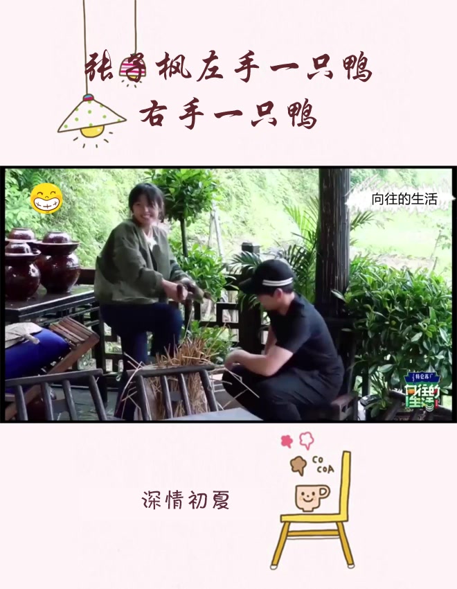张子枫抱着小鸭子躲雨,萌萌的模样超可爱