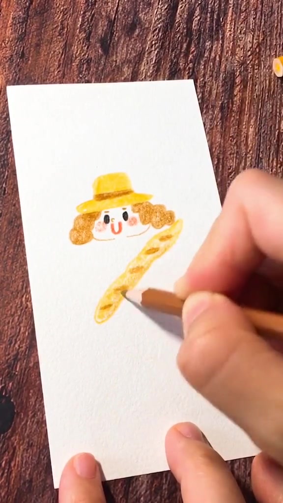 简笔画:用彩铅画一个拿着面包的小女孩,你有没有学会呢!