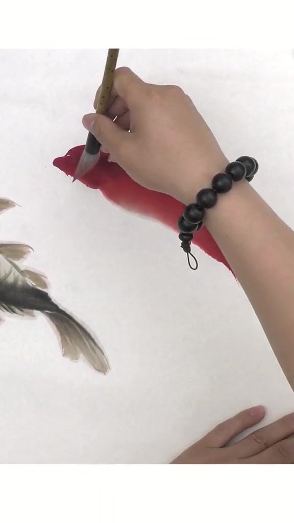 中国水墨画艺术:这红鲤鱼画的真喜庆,鱼鳞原来是这么画的