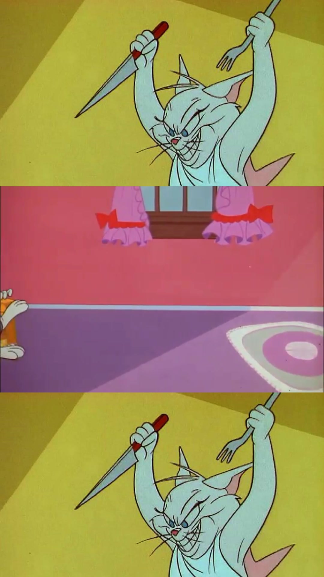 猫和老鼠:母猫终于暴露本性,提起刀叉要吃杰瑞,汤姆瞬间变开心