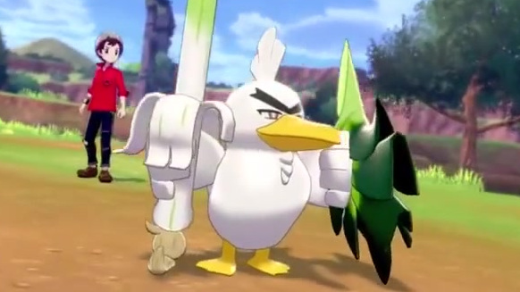《宝可梦:剑/盾》公布新宝可梦“葱游兵”,它是生活在伽勒尔地区的大葱鸭的进化形态,右手持葱