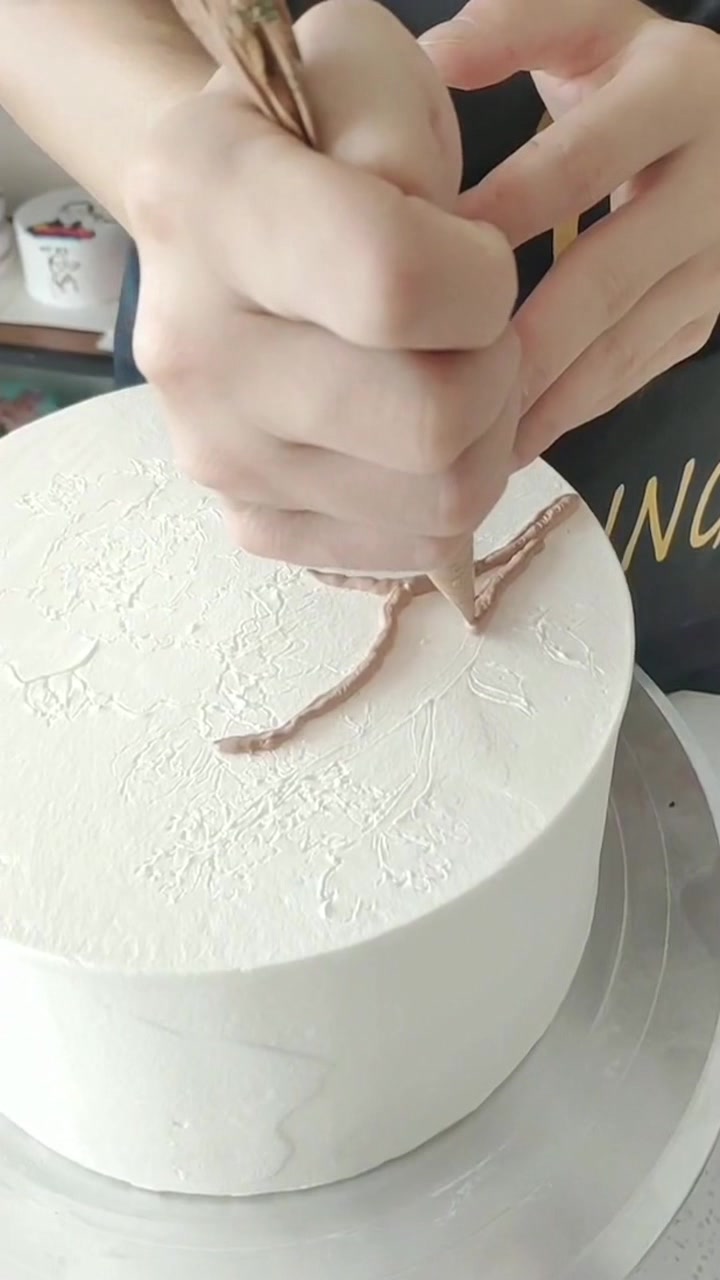 他用奶油在纯白蛋糕胚上画画,起笔有模有样,见到成品我突然词穷