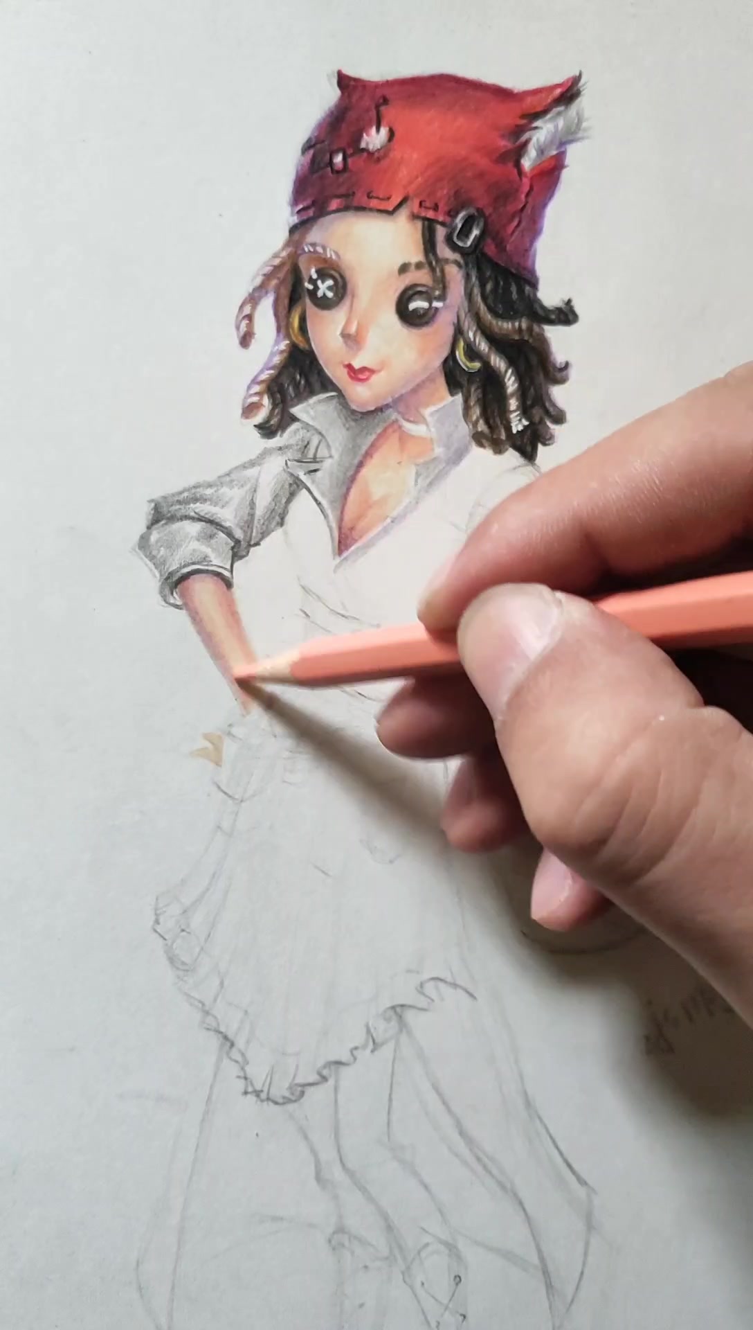 彩铅手绘第五人格调酒师完整视频