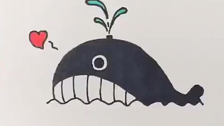 10秒教你画爱心鲸鱼,马了去教小朋友~     