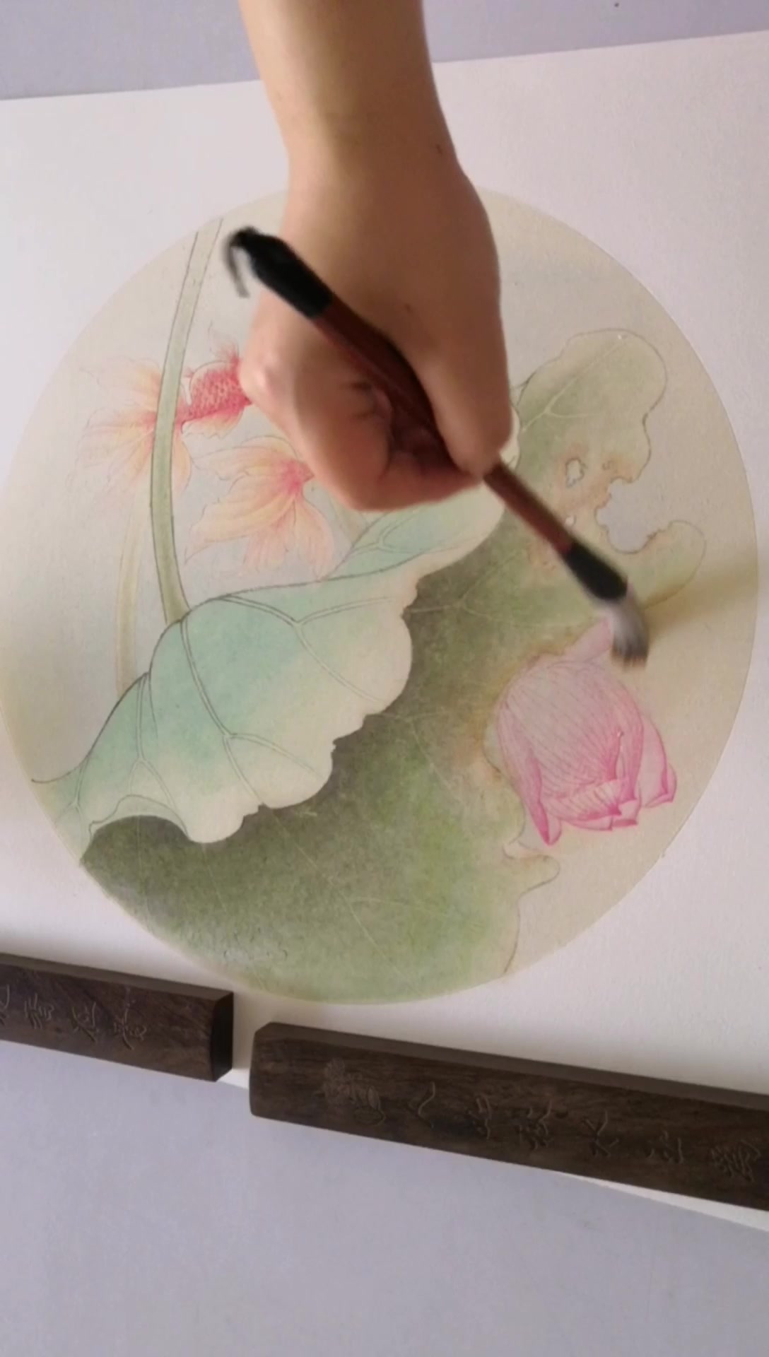 工笔画《荷花金鱼》染色教程!