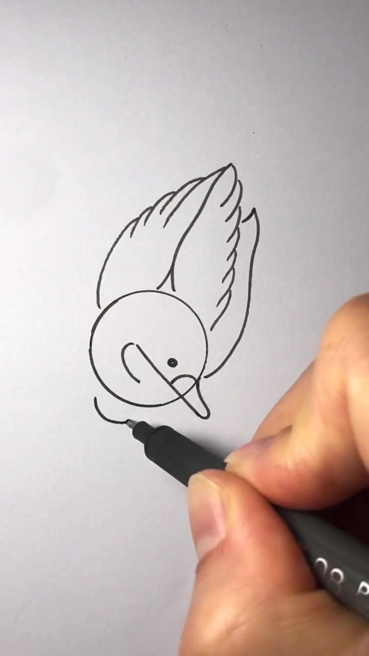 一只正在游泳的小鸭子简笔画,看一遍就学会了,太简单了