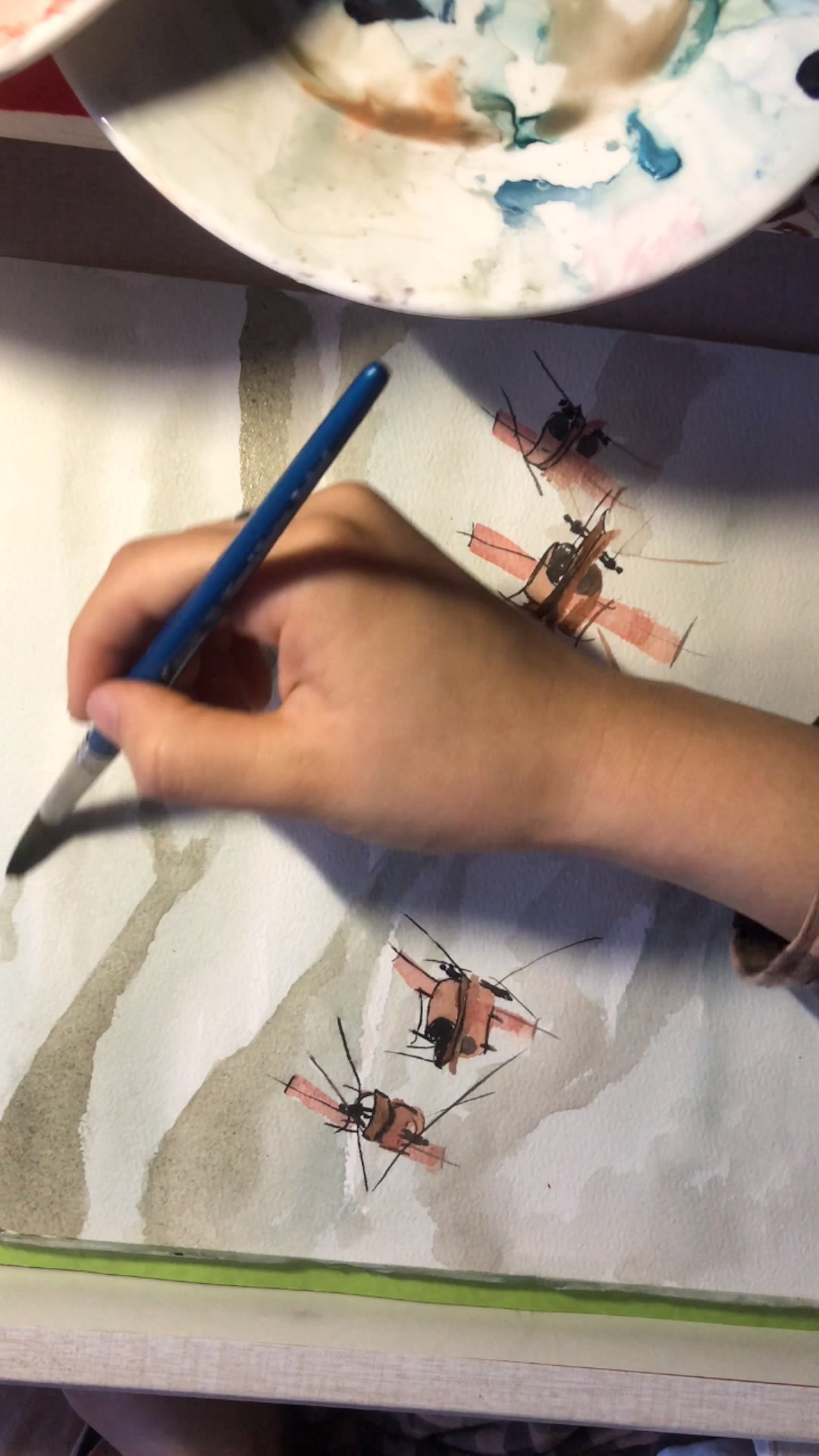 水彩风景画鱼米之乡,渔民生活