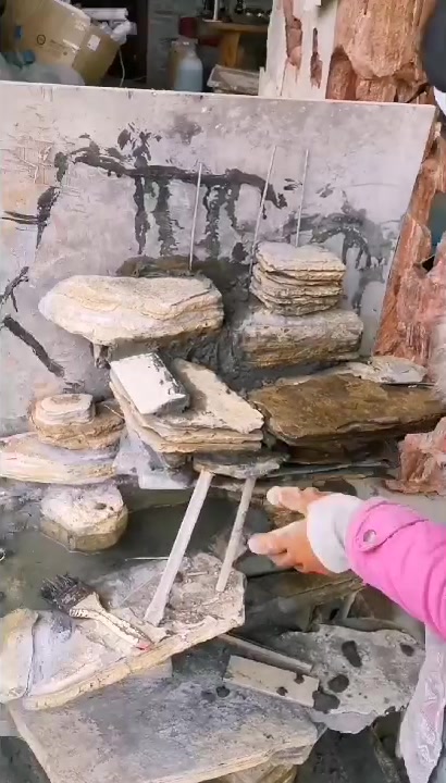 教您用石头制作一座假山流水喷泉盆景!摆放在庭院,阳台造景