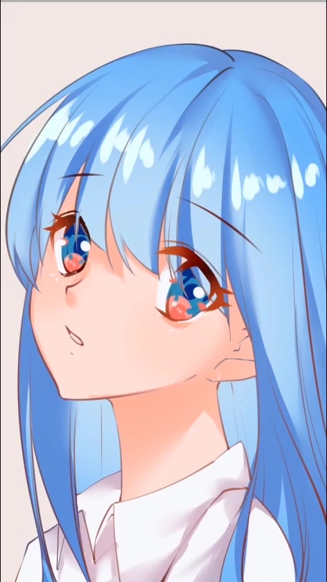 二次元人物蓝色长头发画法技巧,漫画女生头像上色过程