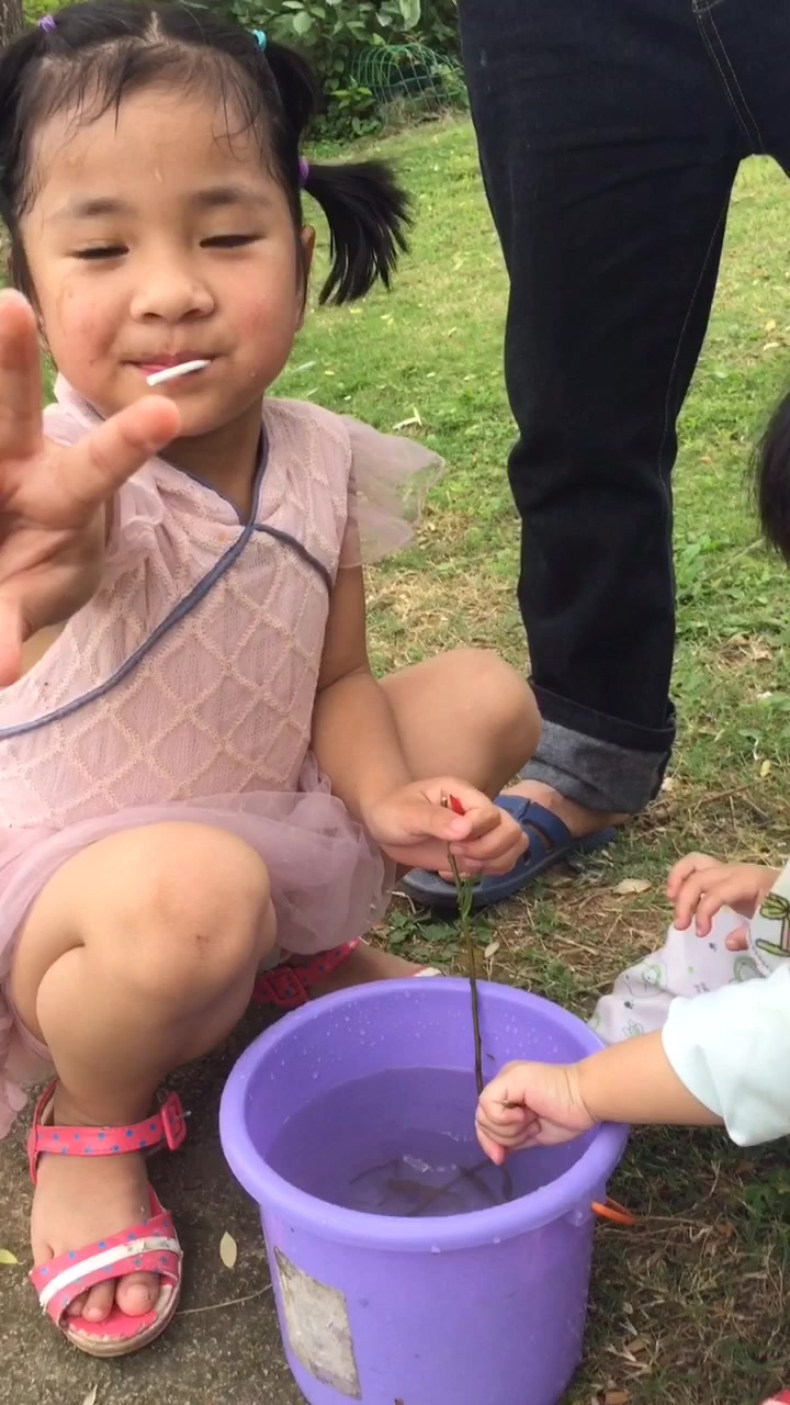 唐糖带着小朋友去网鱼,就这水平鱼能进网吗,看小朋友把鱼玩的