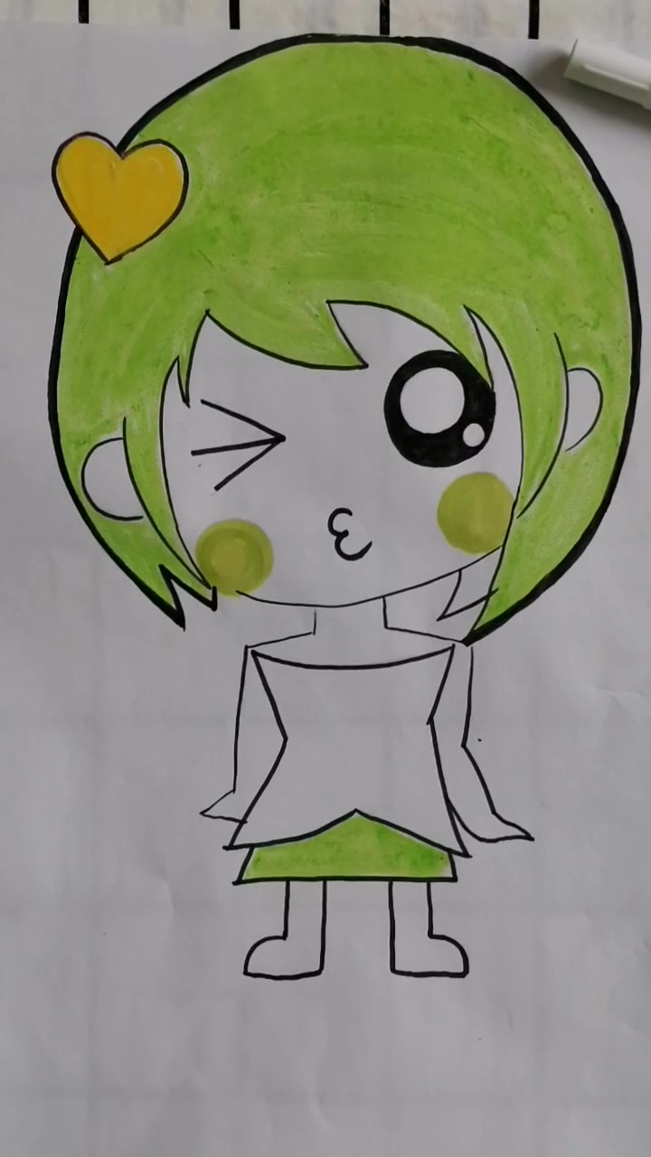 和小宝宝一起画个卡通大头小女孩