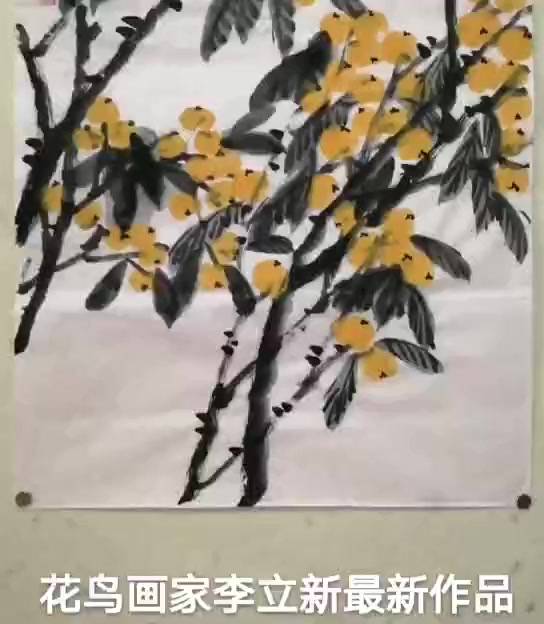 花鸟画家李立新最新作品,四尺竖幅国画写意枇杷图《黄金满树》