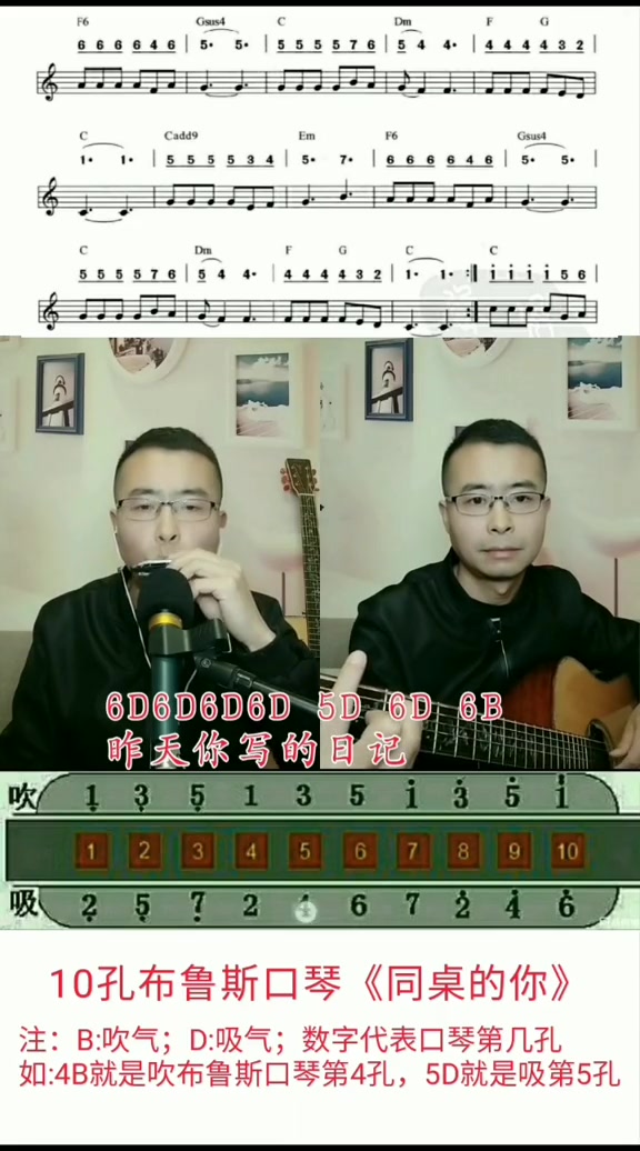 布鲁斯口琴教学,《同桌的你》C调,一分钟教会你!
