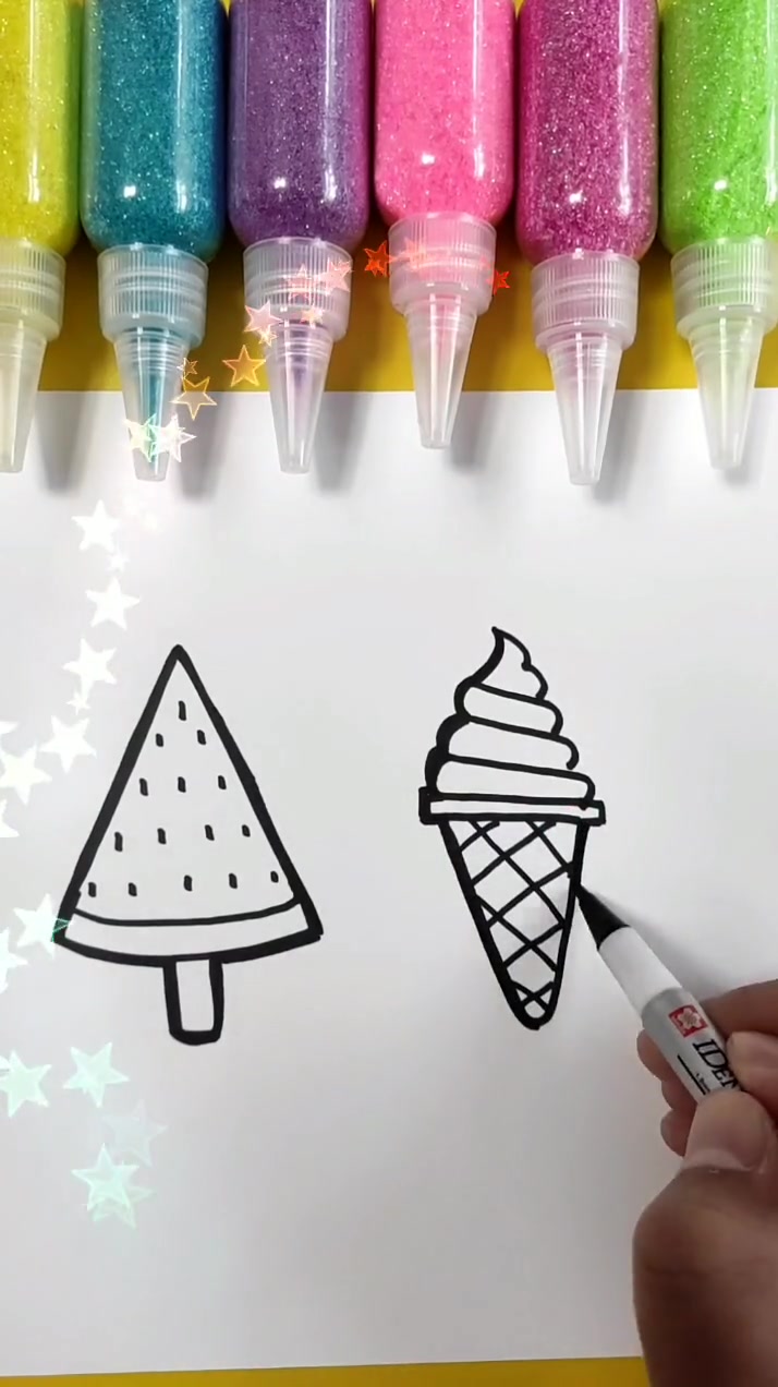 适合夏天的简笔画,西瓜味的雪糕和冰激凌,你学会了吗?