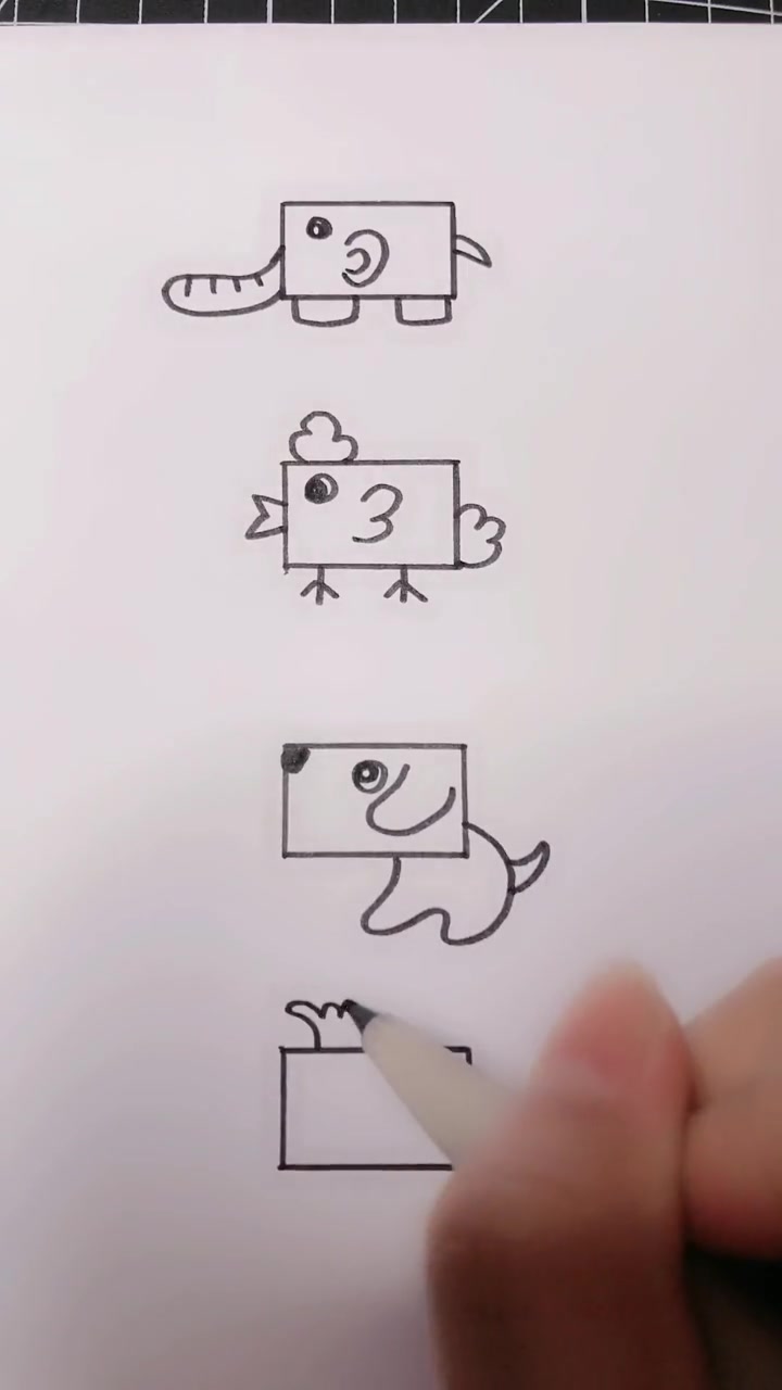 一个简单的长方形,竟然能画出这么多可爱的简笔画,你学会了吗?