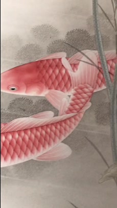 李杰武画工笔鲤鱼～四尺整幅,纸本