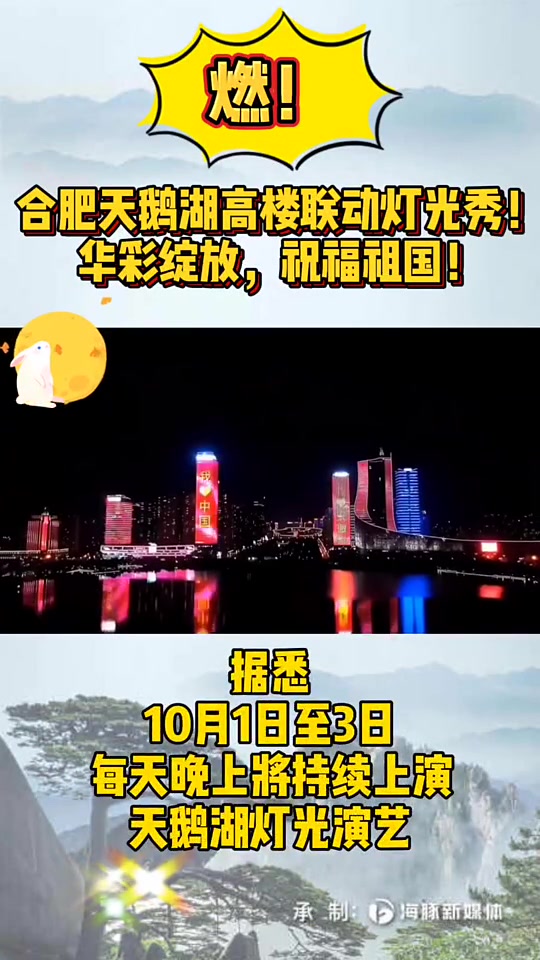 合肥天鹅湖高楼联动灯光秀!祝福祖国!