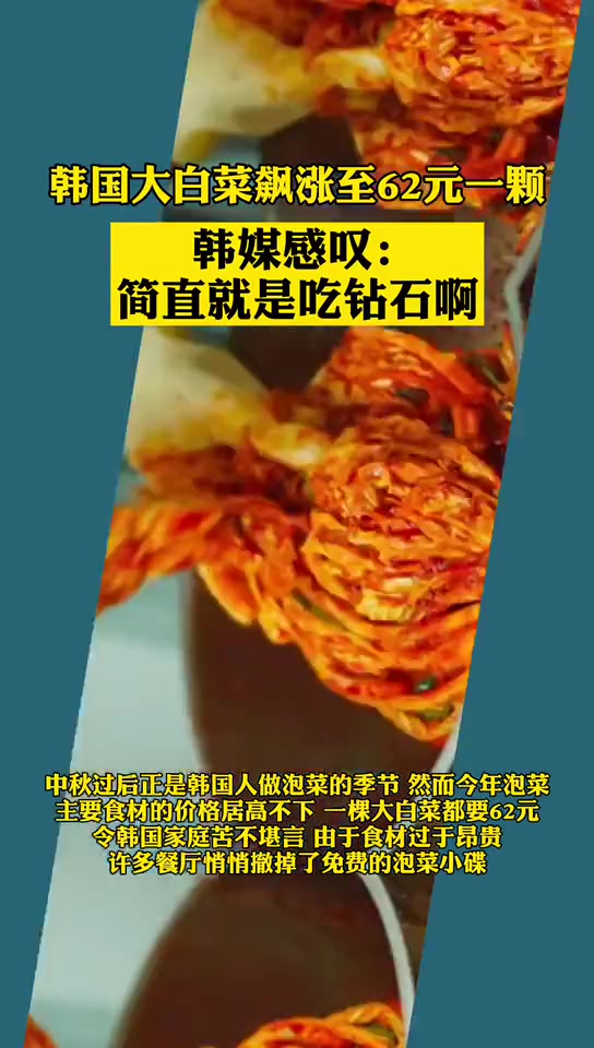 韩国大白菜飙涨至62元一颗!韩媒感叹:简直就是吃钻石啊!