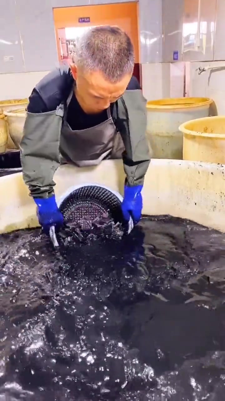 原来这就是臭豆腐制作过程,黑色的墨水,看得有点吓人