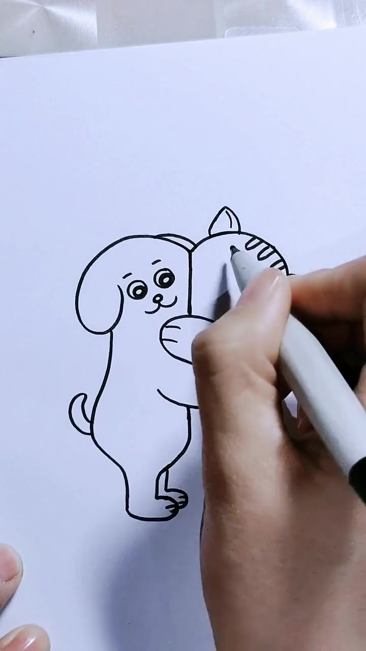 简笔画:小猫和小狗是好朋友
