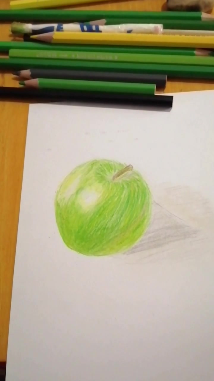 彩铅素描画青苹果