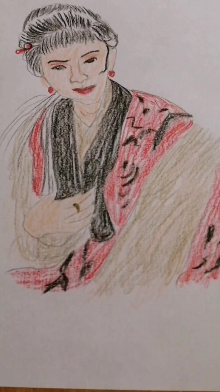 彩铅素描画古代美女