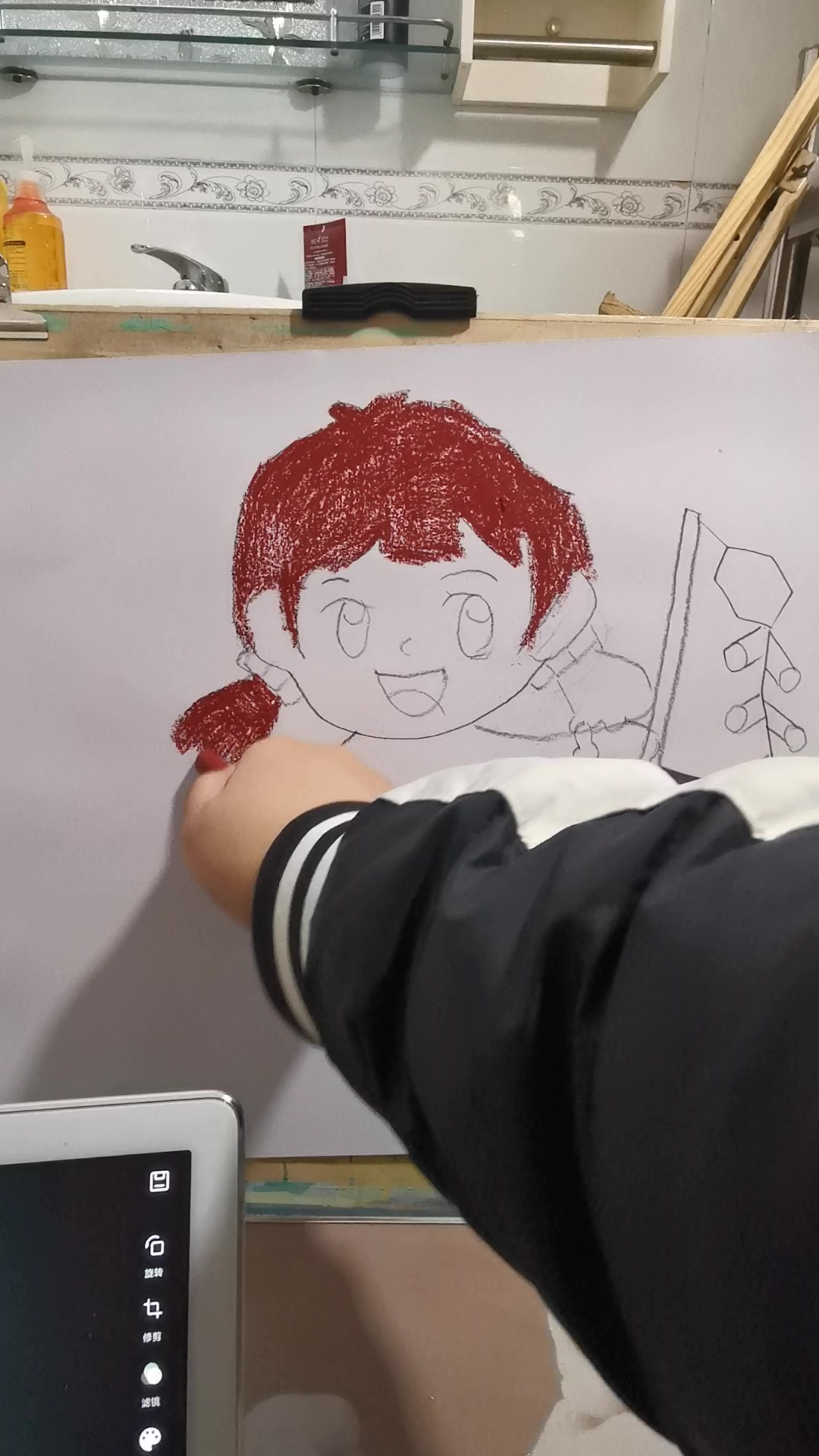 简笔画小女孩放鞭炮3
