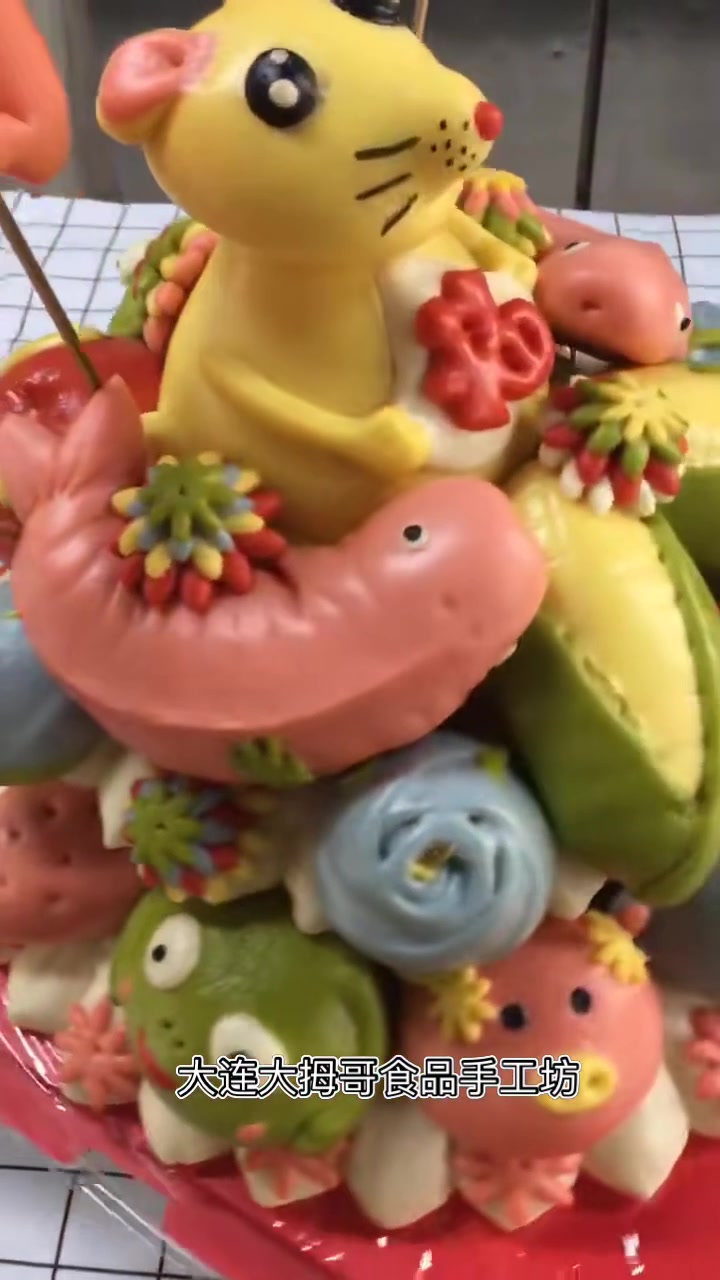 鼠宝宝的生日,孩子生日卡通馒头蛋糕,中式蛋糕,宝宝周岁抓周