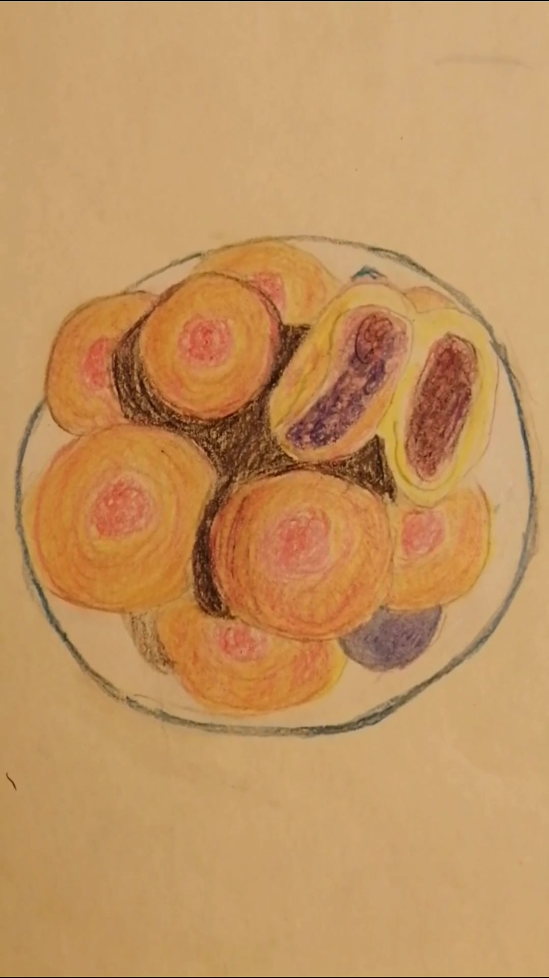 彩铅素描画一盘点心