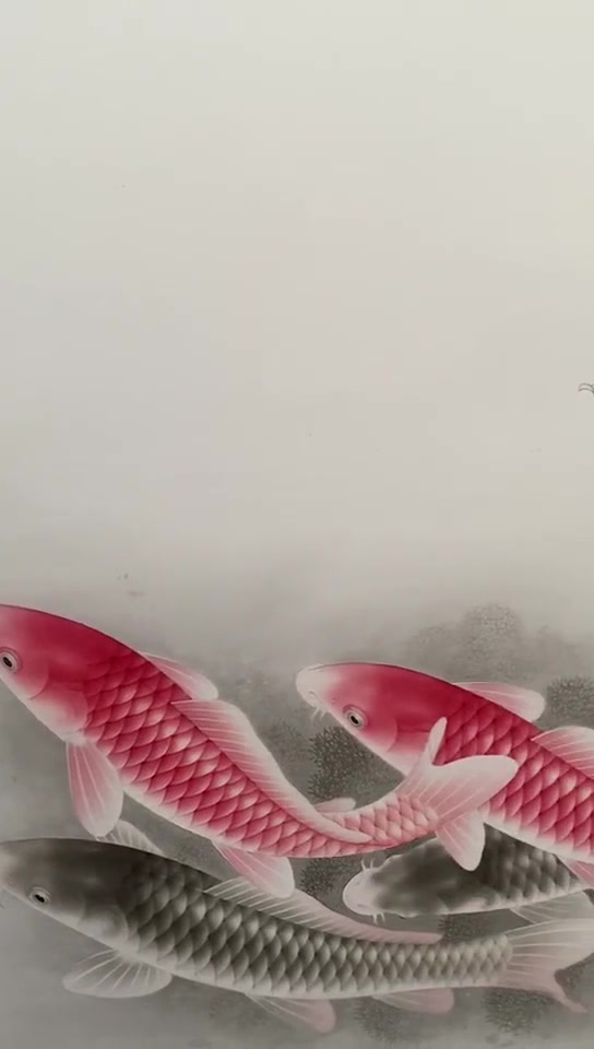 工笔牡丹鲤鱼,富贵有余,李杰武工笔画。
