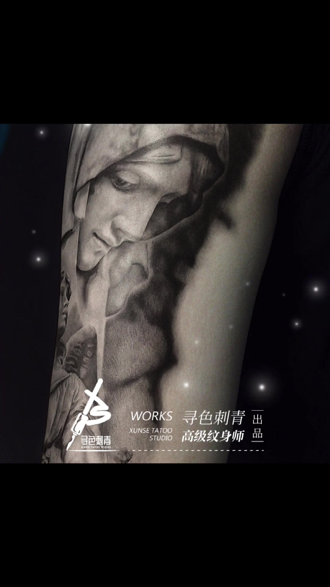 广州纹身-寻色刺青欧美写实风格花臂纹身-圣母与天使