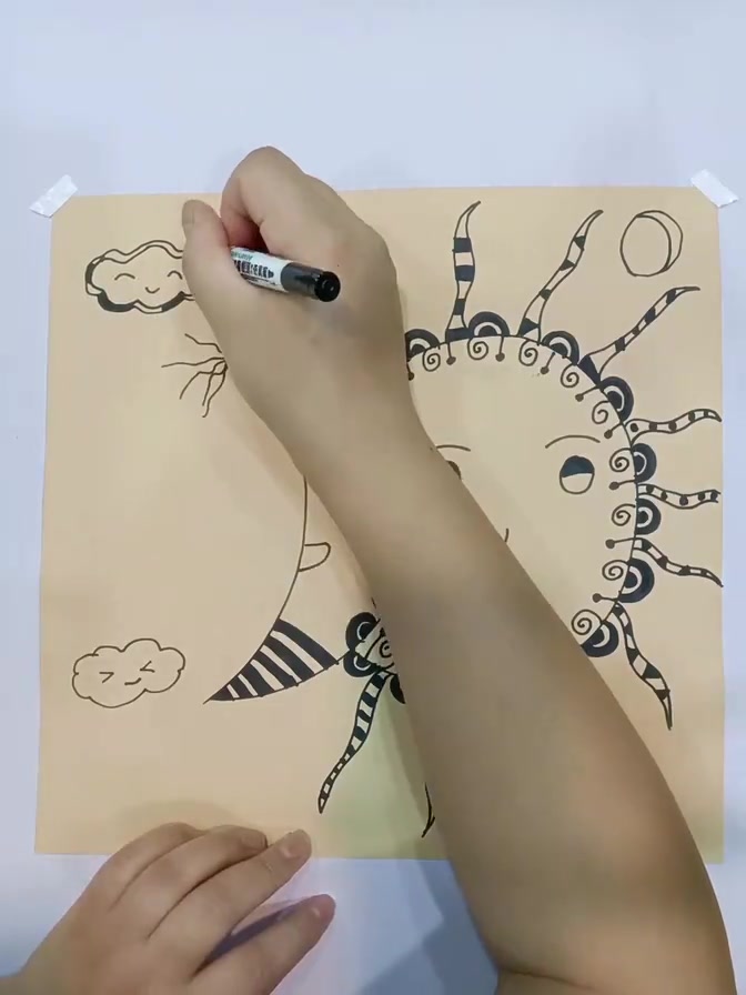 儿童创意画:简笔画线描5-6岁《月亮太阳》
