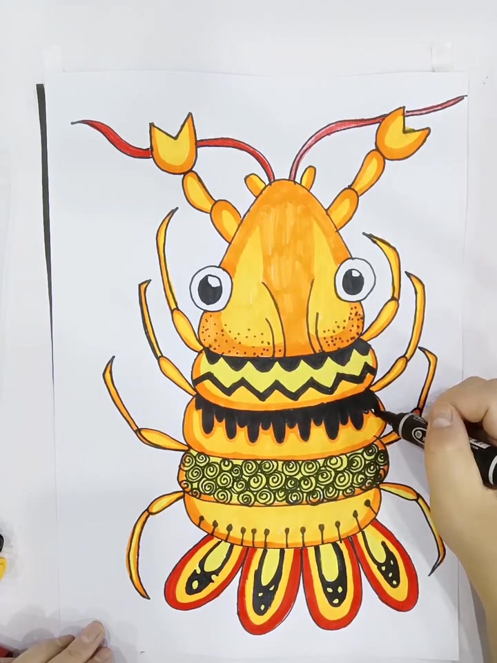 儿童创意画:幼儿简笔画一起来吃《小龙虾》