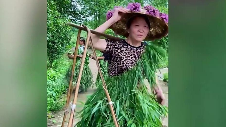 【农村阿姨自制蔬菜时装秀 脸上全是丰收的骄傲[嘻嘻]】近日,湖南辰溪农村“模特队”自导自演