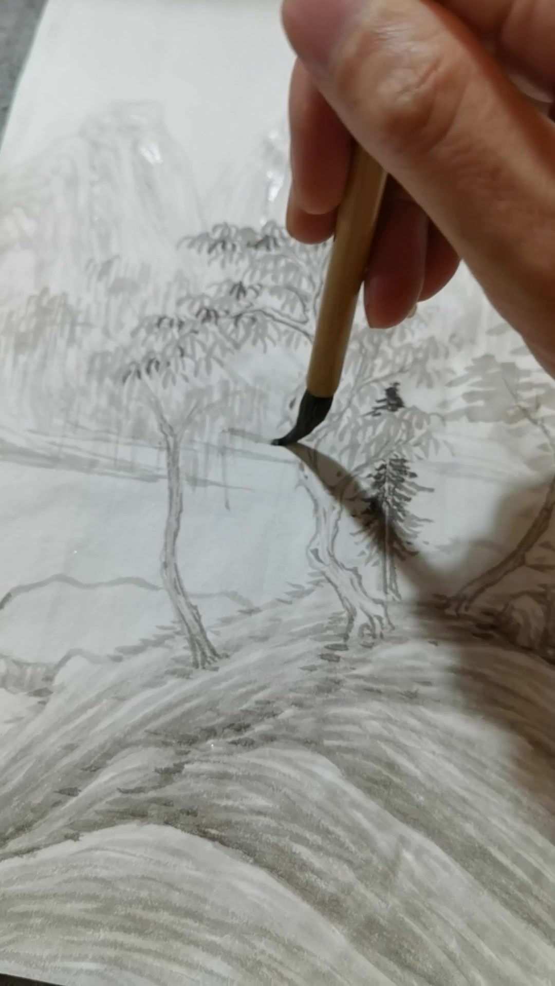 【国画山水画教程】董其昌山水画临摹示范过程